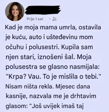 Naslijedila je samo stari šal nakon majčine smrti, a nekoliko sedmica kasnije jedan telefonski poziv promijenio je njen pogled na sve Naslijedila je samo stari šal nakon majčine smrti, a nekoliko sedmica kasnije jedan telefonski poziv promijenio je njen pogled na sve - featured image