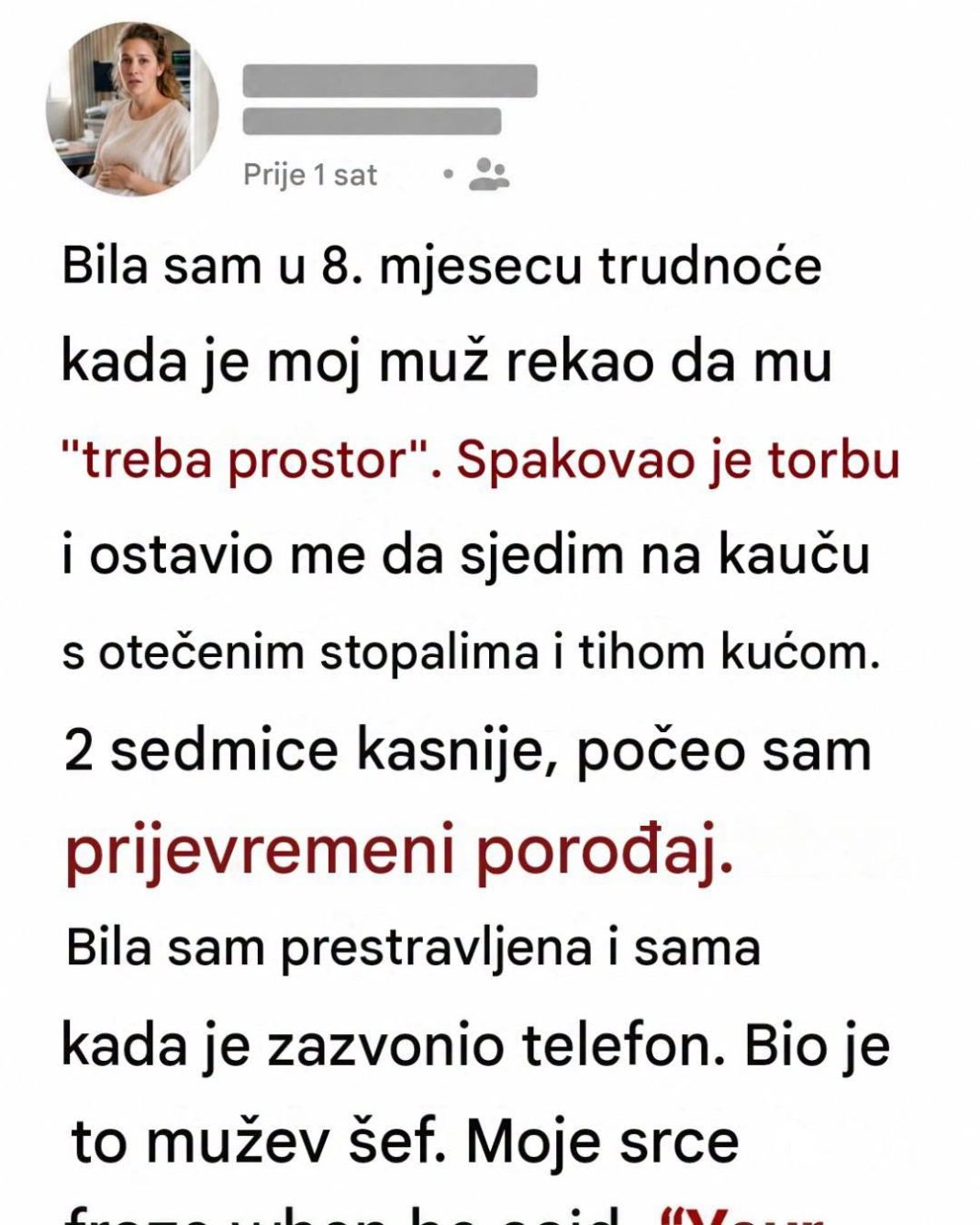 Bila sam u osmom mesecu trudnoće kada mi je suprug rekao da mu treba „prostora“ – dve nedelje kasnije, poziv njegovog šefa doneo je vest od koje su mi se presekle noge - featured image
