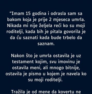 Petnaestogodišnjakinja nakon smrti bake pronašla pismo koje je promijenilo sve što je znala o svojoj porodici Petnaestogodišnjakinja nakon smrti bake pronašla pismo koje je promijenilo sve što je znala o svojoj porodici - featured image
